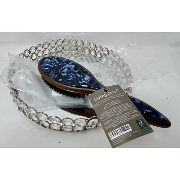 Living Proof Smooth Wooden Boar Bristle Hair Brush Standard Size Blue/Brown New - Picture 1 of 4
